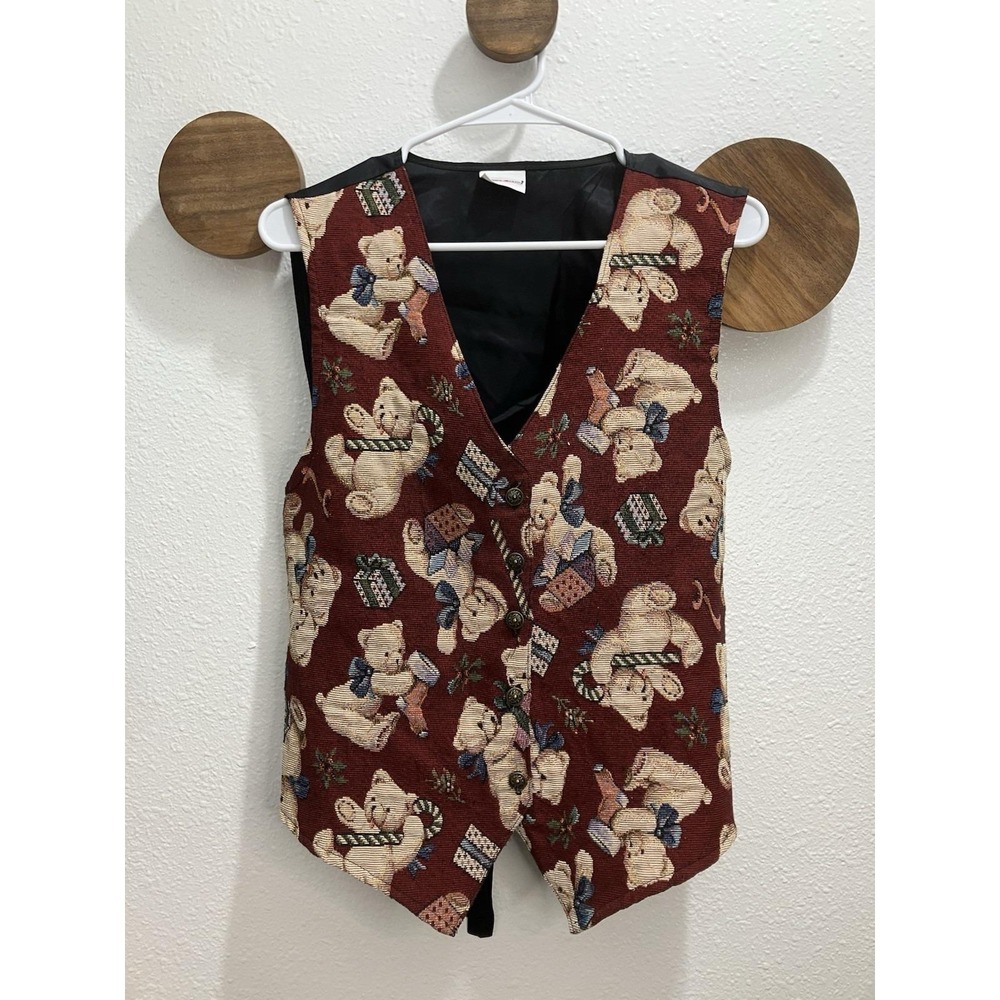 Bobbie Brooks Vest Size XL Womens Tapestry Teddy Bear Christmas Gifts‎ Grandma